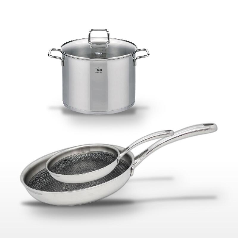 Lot Poêles 28cm & 24cm et Faitout 26cm Elo Relief Evolution - gris inox 3176239954371_0