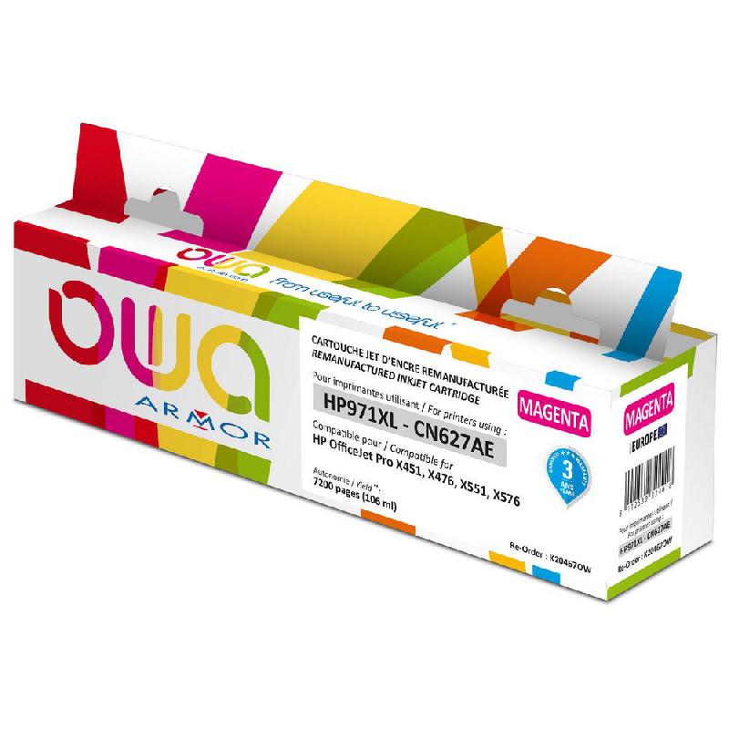 OWA CARTOUCHE D'ENCRE REMANUFACTURÉE, COMPATIBLE POUR HP 971XL CN627AE - MAGENTA