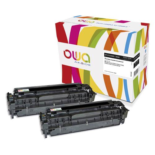 Owa - Pack de 2 toners compatibles noir HP CC530A/Canon 718BK - 2x3500 pages - Certifiés écologiques_0