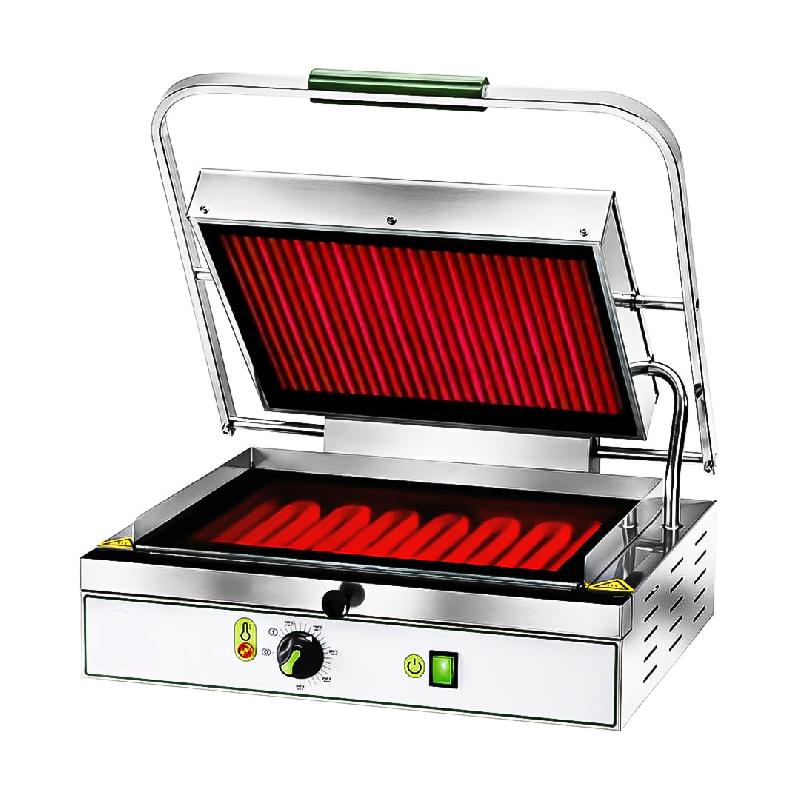 Panini grill de contact vitrocéramique, inox (Désignation: Plaque simple lisse + rainurée)_0