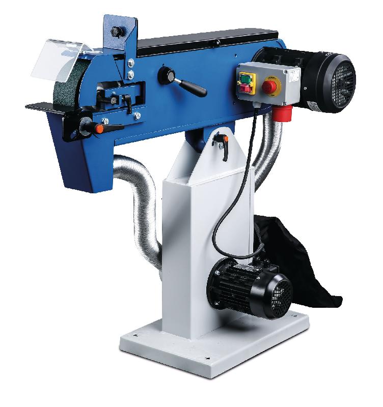 Ponceuse à bande industrielle pour métaux 75x2000 mm 30 m/s 3 kW 400V arrêt d'urgence table réglable 10-30° aspiration Metallkraft MBSM75-20 AS_0