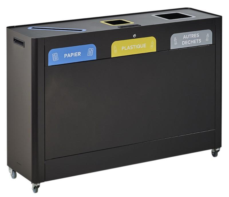 Poubelle de tri sélectif mobile - Triple-flux 3 x 60 litres - Roulettes multidirectionnelles_0