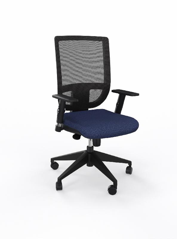 Siège bureau tertio haut dos résille noire et assise tissu bleu_0