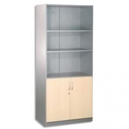 SIMMOB BIBLIOTHÈQUE HAUTE OUVERTE 2 PORTES BASSES H180 X L80 CM ALU/ÉRABLE GAMME ALU ERABLE BUDGET