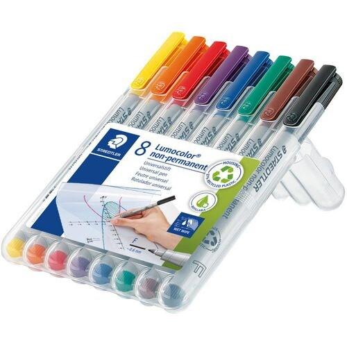 Staedtler Lumocolor 316, Feutres non-permanents à pointe fine pour toutes les surfaces, Sans xylène ni toluène, Set de 8 couleurs lumineuses, Point_0