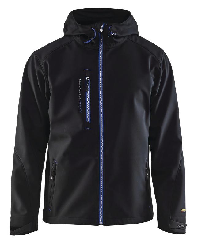 VESTE SOFTSHELL À CAPUCHE NOIR/BLEU ROI TAILLE XXXL - MANUTAN COLLECTIVITÉS