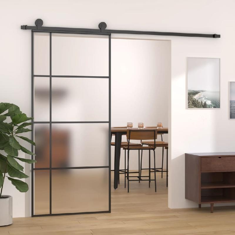 Vidaxl porte coulissante verre esg dépoli et aluminium 90x205 cm noir 151683_0