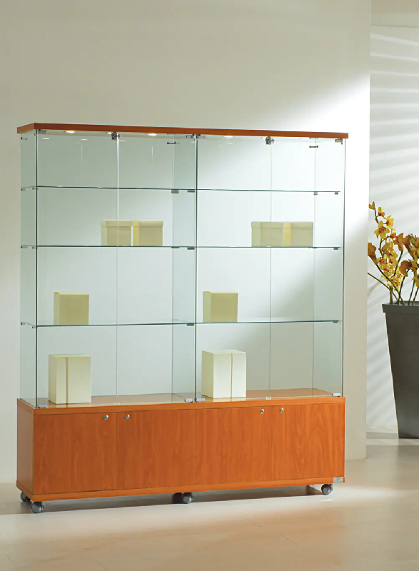 Vitrine d'exposition large 16/18LMVA - bois et verre - finition cerisier - dimensions 157x40x181 cm_0