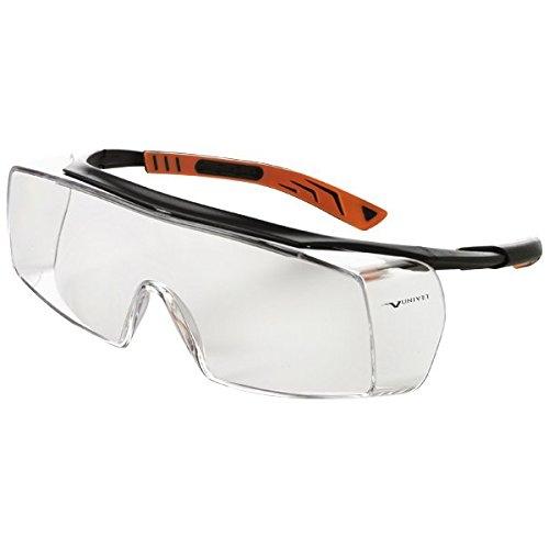Lunettes de chantier UNIVET 5X7 - verres transparents noir/orange avec technologie Soft Pad et réglage des temples_0