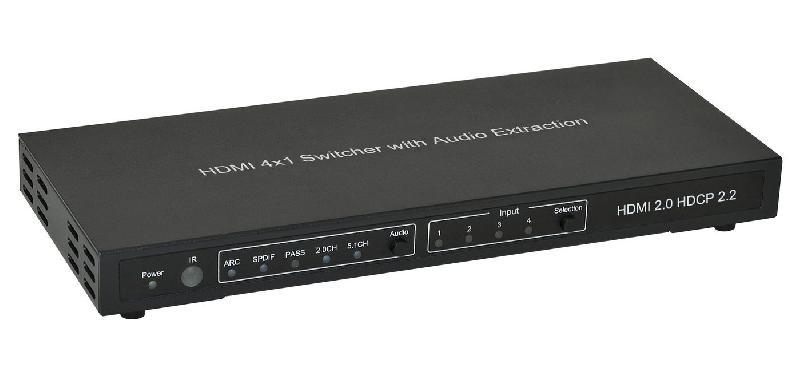 Switch HDMI 4K2K MicroConnect - 4 entrées vers 1 sortie avec audio - 4K 60Hz / HDCP2.2_0