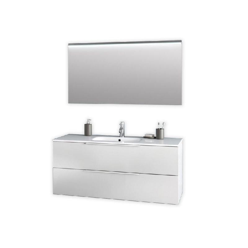 AQA Design Composition de salle de bain en mélamine blanche mate LARISSA L.121 P.46,5 H.190 MPLA39-O1 - blanc Bois manufacturé MPLA39-O1_0