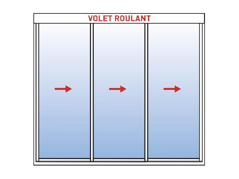 Baie Coulissante Alu 3 Vantaux KAWNEER (Ouvrant Principal Gauche et Sens d'Ouverture vers la Droite) avec Volet Roulant Intégré Référence: Coul Alu 3 vtx sens droit + VRI_0
