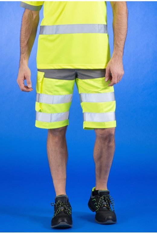 Bermuda haute visibilité Visio 10 - Réf. 19301 - EN ISO 20471 Classe 2 - Multipoches - Jaune Fluo / Marine_0