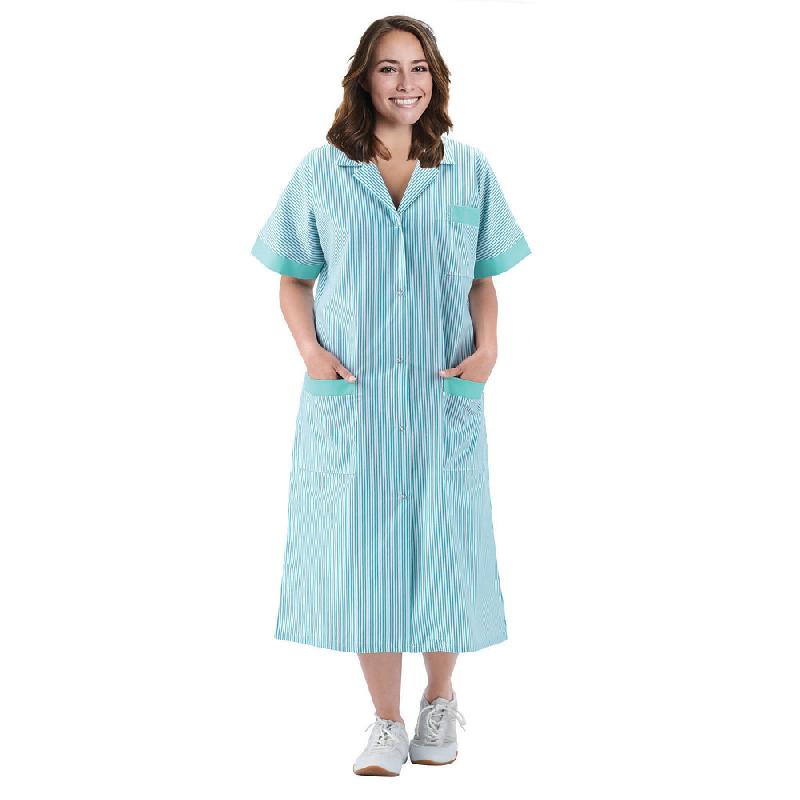 BLOUSE PROFESSIONNELLE FEMME VERT ET BLANC EN POLYCOTON, MANCHES COURTES, TAILLE 48/50