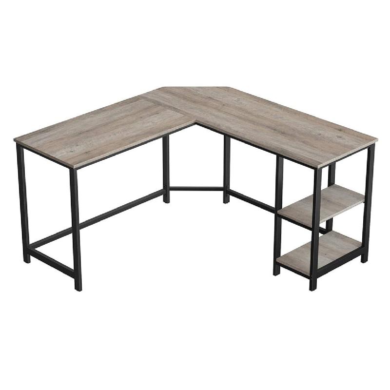 BUREAU D’ANGLE TABLE INFORMATIQUE EN FORME DE L TABLE D’ÉTUDE AVEC ÉTAGÈRE DE RANGEMENT POUR BUREAU À DOMICILE GAIN DE PLACE MONTAGE FACILE STYLE INDUSTRIEL 138 CM GRÈGE ET NOIR 12_0001335_0