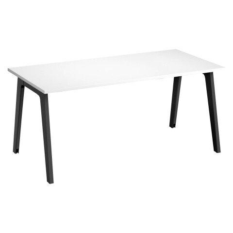 BUREAU DROIT EDEN ARCHE BLANC L 180 CM AVEC GOULOTTE PIED ANTHRACITE