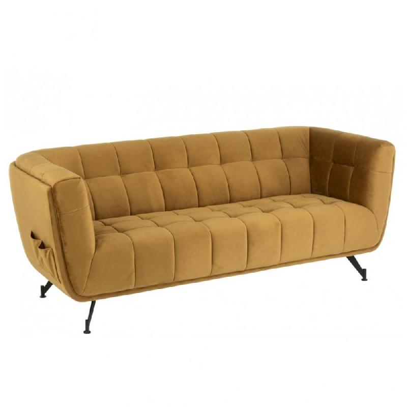 Canapé lounge Marianah ocre - style contemporain en velours capitonné - L207 x H78 x P82 cm_0
