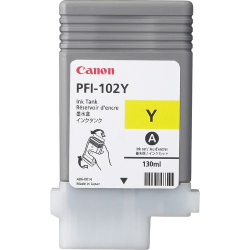Canon PFI-102 Y - Cartouche d'encre jaune 130 ml pour imprimantes IPF510, IPF600, IPF605, IPF610, IPF700, IPF710, IPF720_0