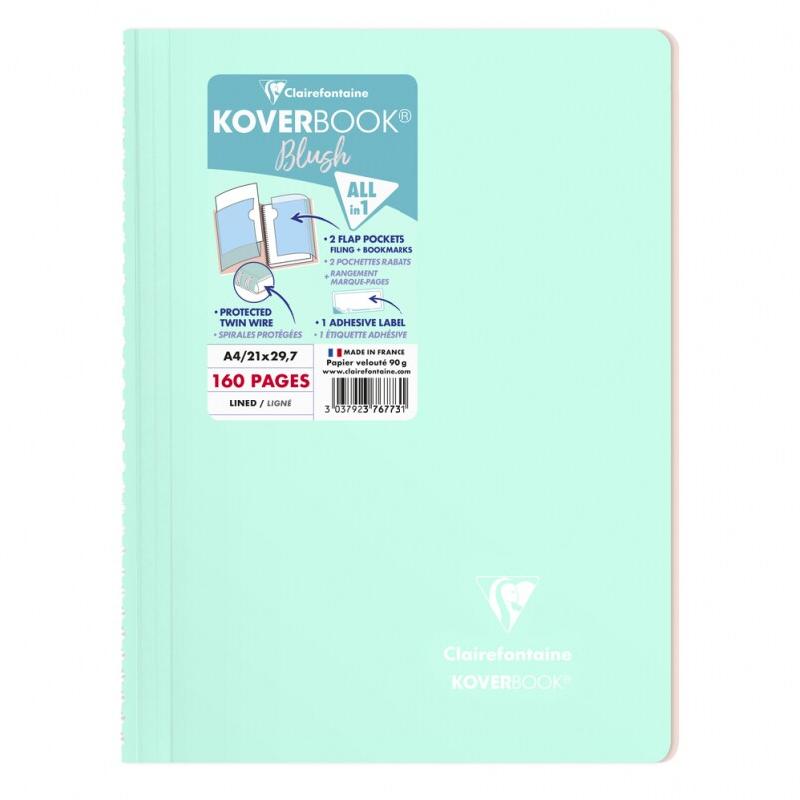 Clairefontaine Lot de 5 Cahier Kover Book Blush A4, 160p./80 feuilles 90 g/m² reliure intégrale, couv. Envel. Menthe, ligné - 3037923767731_0