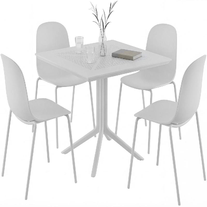 CLP Ensemble de jardin Zeron avec 4 chaises Métal HBT: 85x186x182 cm Blanc - blanc métal 328134_0