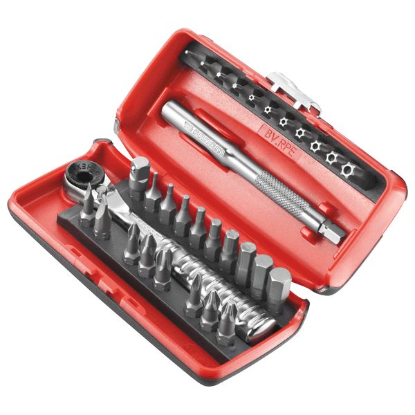 COFFRET 31 PIÈCES CLIQUET ET EMBOUTS DE VISSAGE 1/4
