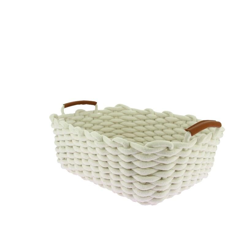 CREAPAK Selya paniere corde tressee poignees simili cuir 34x27x14/17 lot de 12 - blanc Matériau naturel COT-5000064_0
