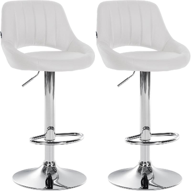 Décoshop26 - Lot de 2 tabourets de bar avec repose-pieds en forme d'arc assise en similicuir blanc cadre en métal TDB10754 - blanc 3000250462860_0