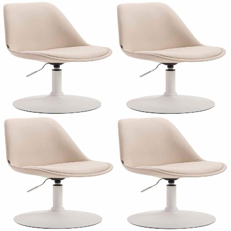Décoshop26 - Lot de 4 chaises de salle à manger pivotante hauteur réglable en tissu crème et pied trompette en métal blanc 10_0008451 - 3000266662735_0