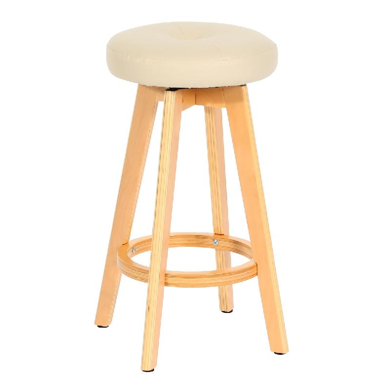 Décoshop26 - Tabouret de bar x1 pivotant 360° en PVC crème pieds en bois clair 04_0008594 - beige Bois massif 3000262641321_0