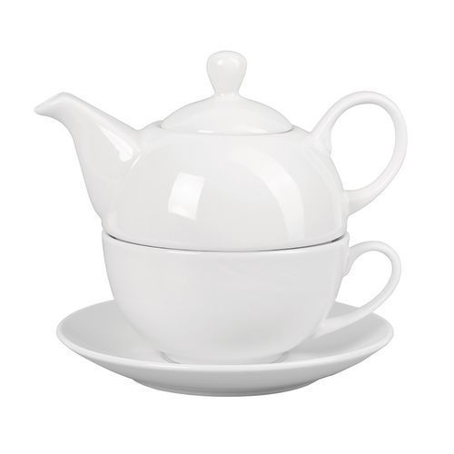 DUO TASSE THÉIÈRE EN PORCELAINE Ø15 CM 45CL BLANC