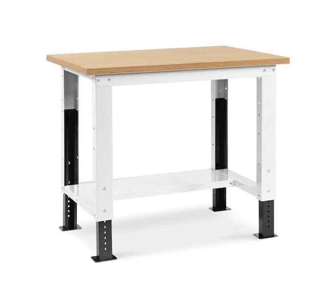 Établi métallique Fortis - plateau bois hêtre 30 mm - réglable en hauteur 732-1107 mm - charge 1000 kg_0