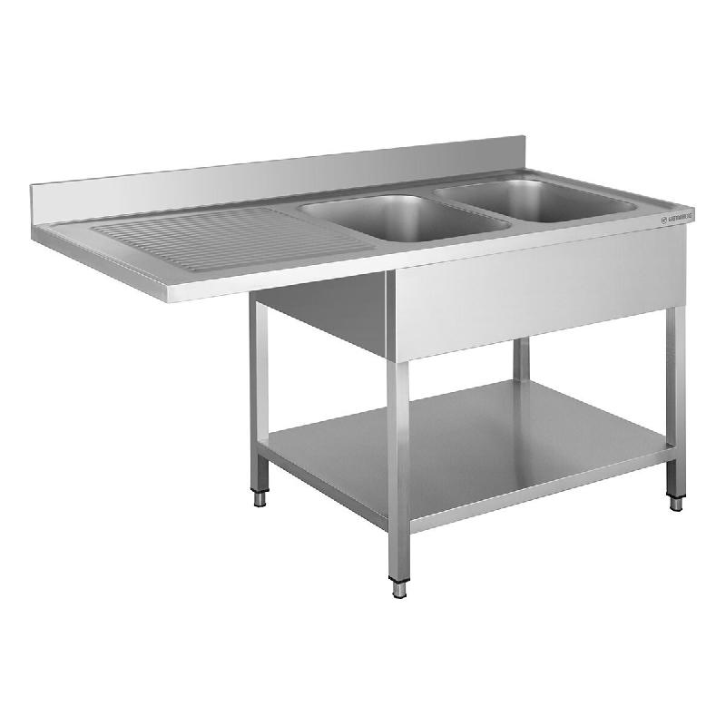 GastroHero Centre de plonge Basic 16x7 avec 2 cuves à droite, dosseret et étagère inférieure - Acier inoxydable 18/8 SPZT-BASIC16X7R2_0