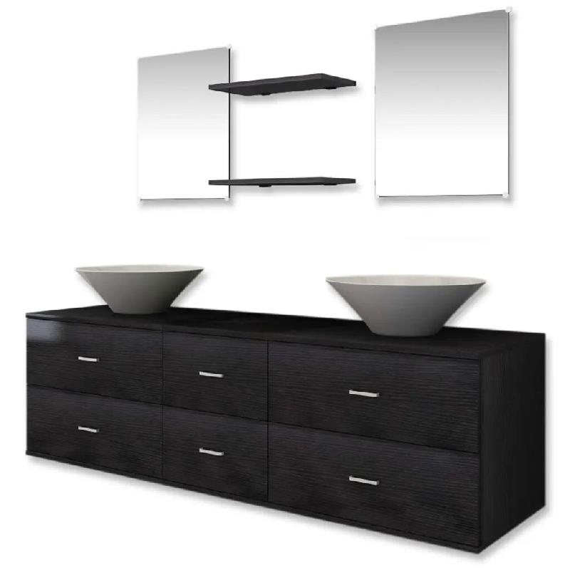 Helloshop26 - Ensemble de meubles de salle de bain 150 x 45 x 45 cm 2 lavabos 2 miroirs design moderne en bois d'ingénierie noir 02_0046361 - noir in_0