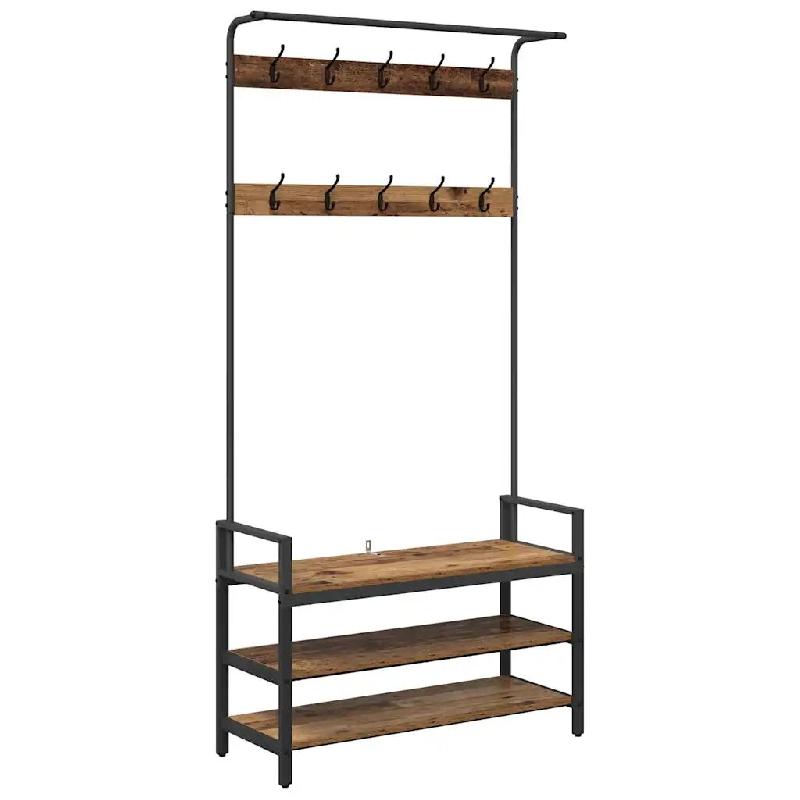 Helloshop26 - Porte-manteau rectangulaire avec rangement intégré 95 x 34 x 184 cm style contemporain en bois ancien 02_0052644 - Bois massif 3000237_0