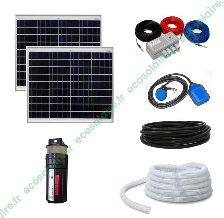 Kit pompe solaire immergée Shurflo 100W 24V - Panneaux solaires 50Wc - Contrôleur LCB-G75 - Tuyau PVC 30m_0