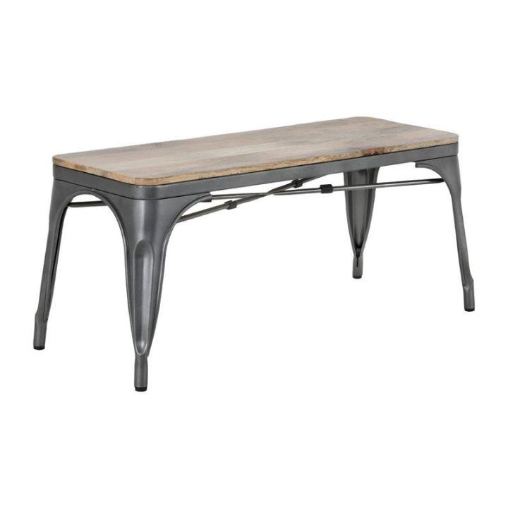 Lot de 2 bancs d'intérieur (L)1000 mm, avec assise en bois de manguier et cadre gris, à assembler_0