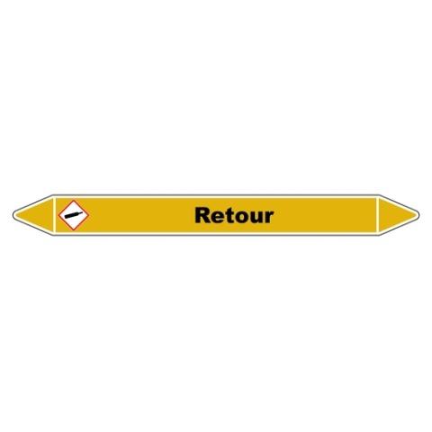 LOT DE 5 - MARQUEUR DE TUYAUTERIE - RETOUR GAZ - NFX 08-105 - VINYLE LAMINÉ 450 X 52 MM