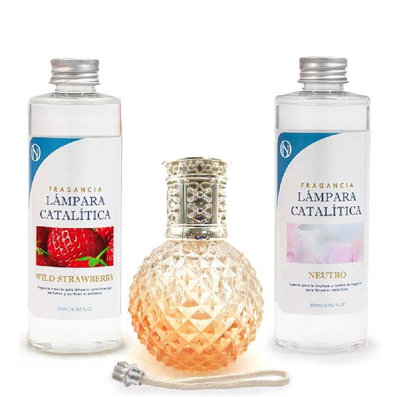 MamaManuela Pack Economique Lampe Catalytique Diamants d'Orange + Fragrance Fraise Sauvage (500ml) + Nettoyant Neutre (200ml) + Mèche de recharge - M_0