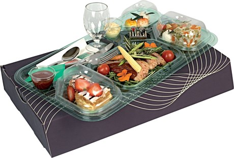 PLATEAU REPAS SOLIA GOURMET TRANSPARENT VERT D'EAU (VENDU PAR 100)