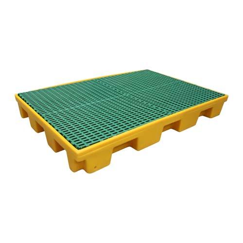 Plateforme basse de rétention 120 litres en PEHD - plastique jaune - avec caillebotis_0