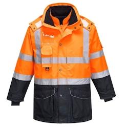 Portwest - Parka de travail 7 en 1 TRAFFIC CONTRAST HV Orange / Bleu Marine Taille 3XL - Polyester - Imperméable et respirant_0