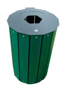 Poubelle publique JCB - rigide, transparente, en acier galvanisé et plastique recyclé - 86L avec couvercle verrouillé_0