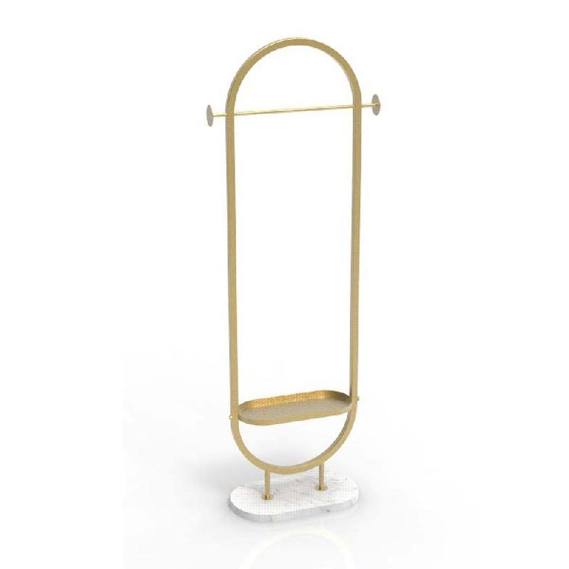 Présentoir central Minea white tablette et penderie socle marbre 66x30x181cm_0