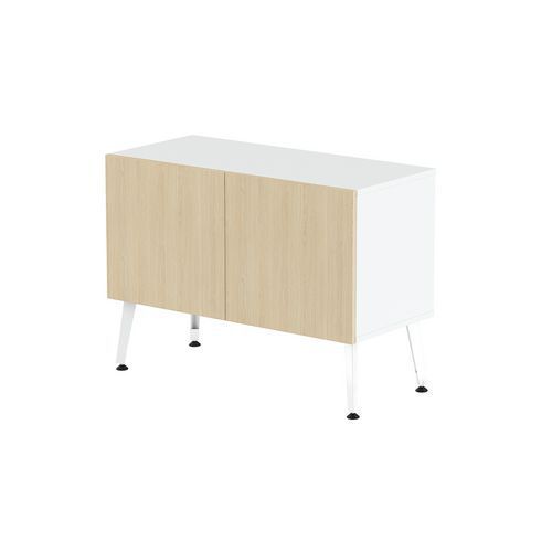 RANGEMENT BAS TENI LARG.80 CM 2 PORTES BLANC/CHÊNE CLAIR - MBA