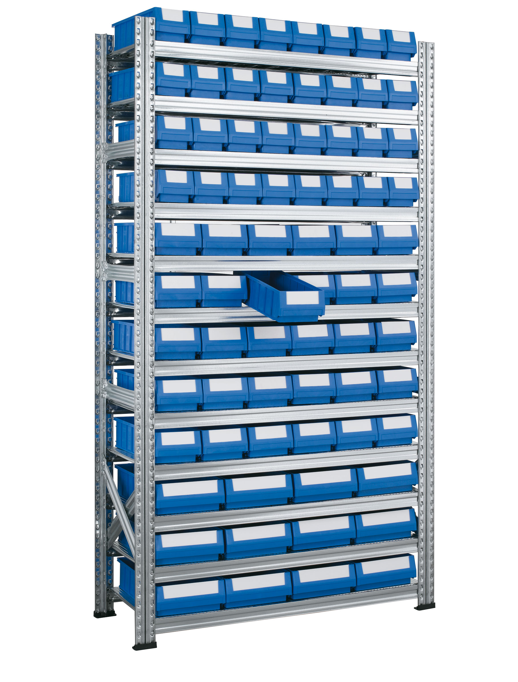 RAYONNAGE AVEC BACS TIROIRS GALVABACS AVEC 74 BLOCS MULTIBOX