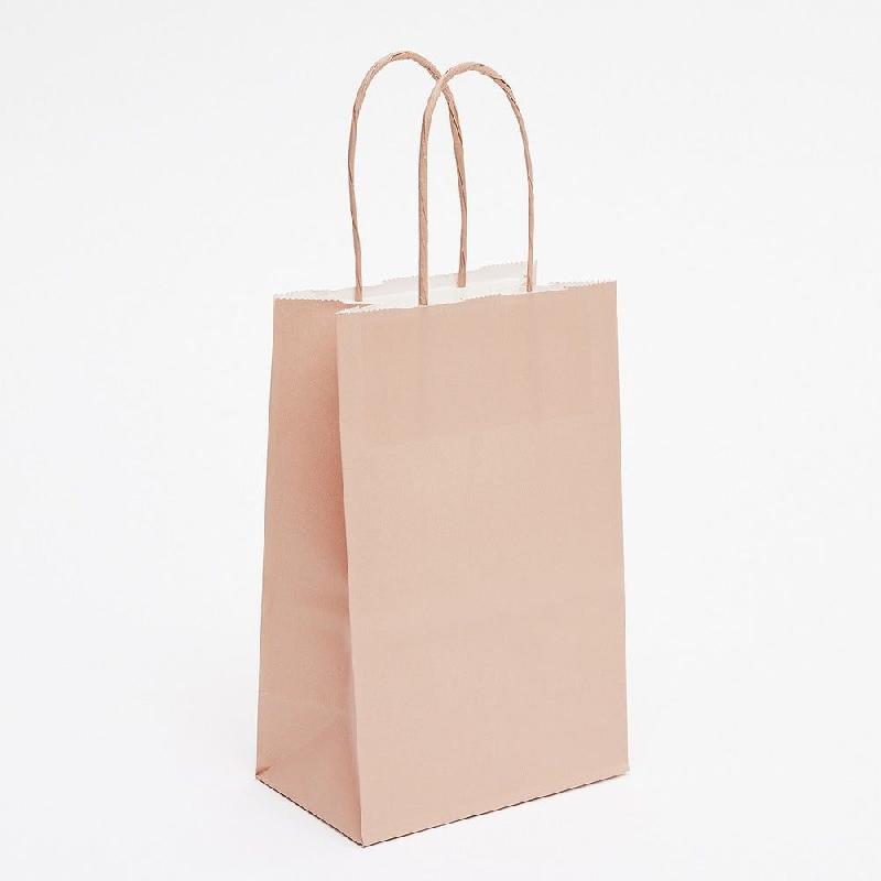 Sac kraft rose poudré poignées torsadées coordonnées 14x8,5x21,5cm - par 50_0