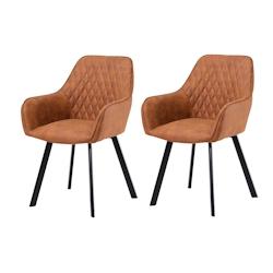 SalesFever Ensemble de 2 chaises rembourrées avec accoudoirs|Housse en microfibre|Cadre métal|Matelassage losanges dans la zone arrière|marron clai_0