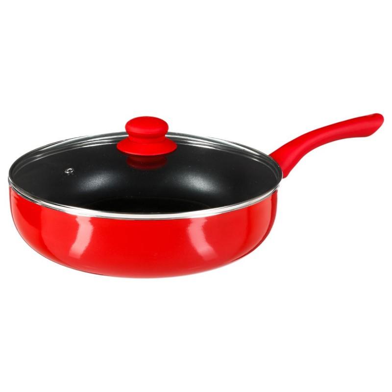 Sauteuse en aluminium essentielle 28 cm rouge - Paris Prix - Tous feux, anti-adhérente, manche confort_0