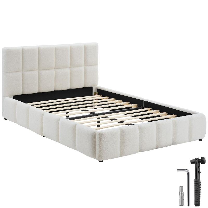 TecTake GmbH tectake Lit rembourré Shirley avec sommier à lattes, capacité de charge 250 kg - 140 x 200 cm Teddy crème - beige Bois manufacturé 406320_0