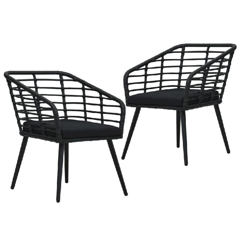 VidaXL Chaises De Jardin Lot De 2 Avec Coussins Résine Tressée Noir - noir 48578_0